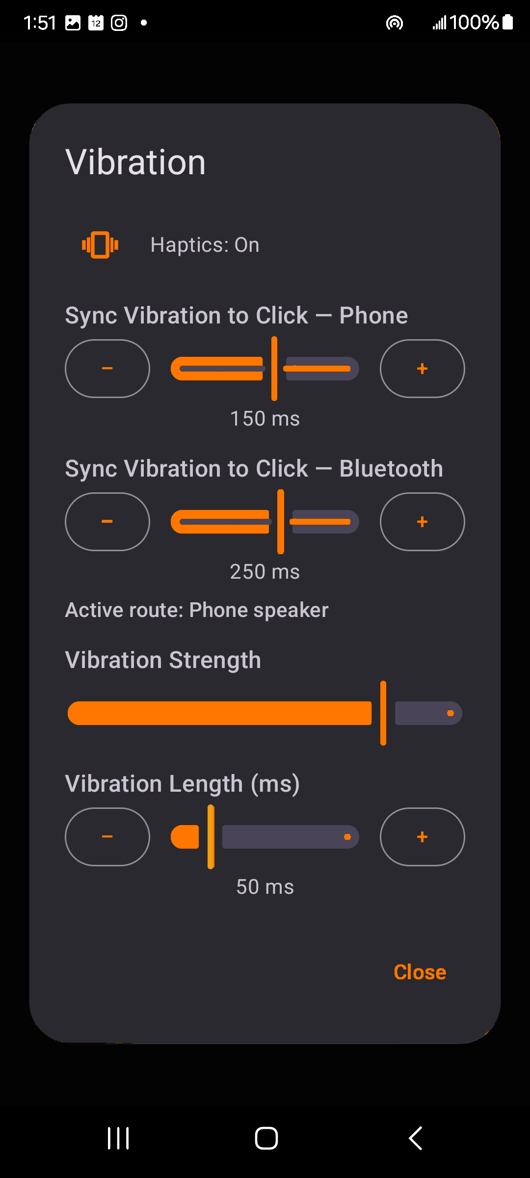 Vibration settings